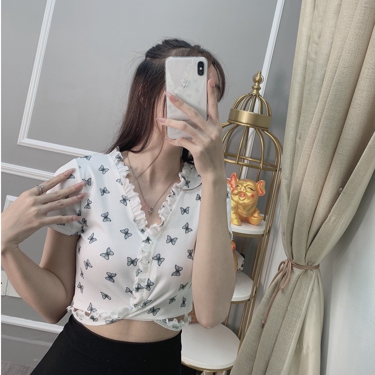 Áo nữ kiểu bánh bèo 2023 thun croptop phong cách Hàn Quốc