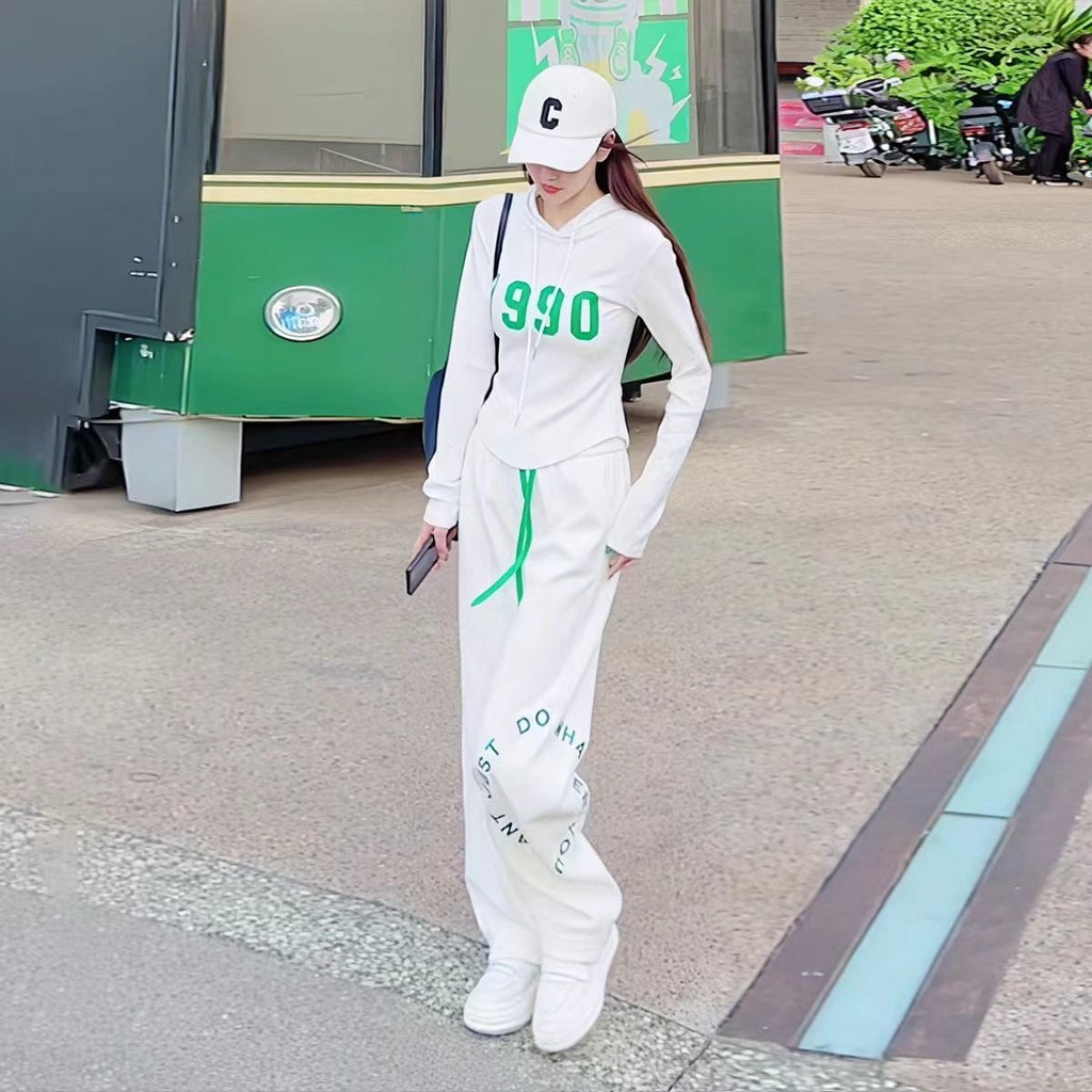【S&E】Bộ Đồ Thể Thao Hai Mảnh Áo Có Mũ Trùm In Chữ Phong Cách Thể Thao Thời Trang Mùa Xuân Mới Cho Nữ