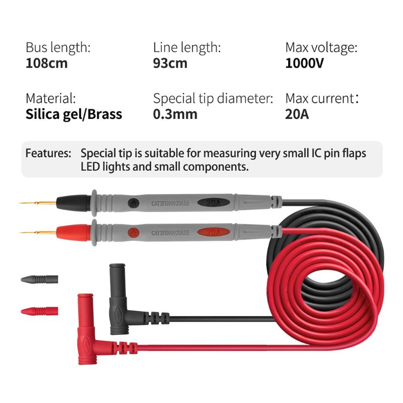 Bút Thử Điện Vạn Năng 1000V 20A PT1032 Bằng Dây Silicon Với Đầu Kẹp Cá Sấu Mỏng Tiện Dụng