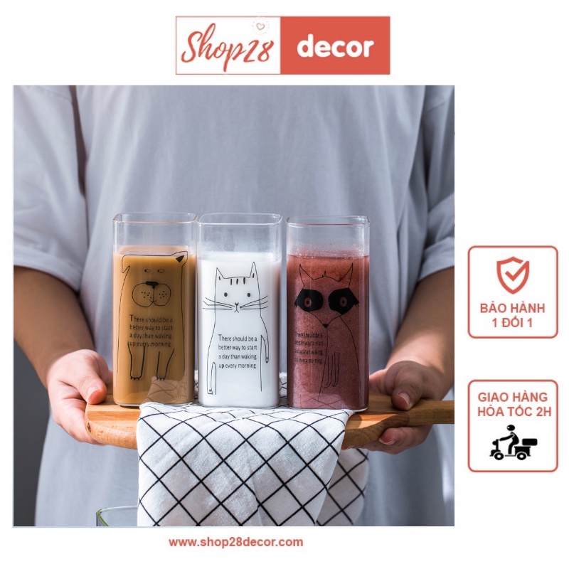 Ly thủy tinh chịu nhiệt uống nước dễ thương hình thú cưng, cốc thủy tinh cute trong suốt - Shop28Decor.com