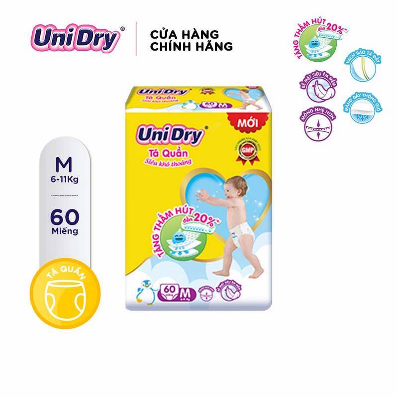 Tã quần UniDry Siêu khô thoáng gói Jumbo size M60/L54/XL48/XXL44