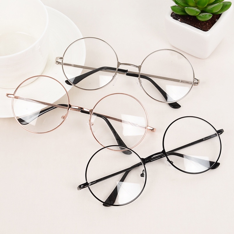 Mắt kính gọng kim loại hình tròn siêu nhẹ phong cách vintage cho nam và nữ