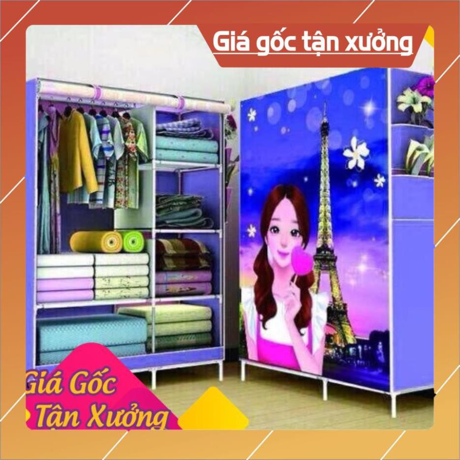 Tủ vải đựng quần áo cao cấp 3D 2 buồng 6 ngăn (họa tiết giao ngẫu nhiên)