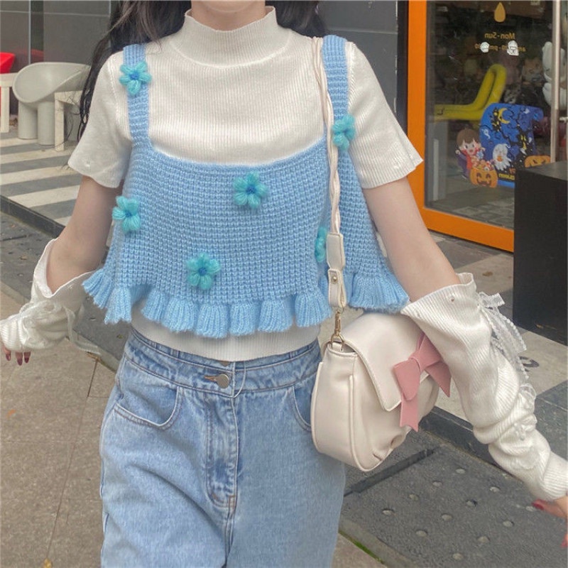 Áo Hai Dây Dệt Kim Họa Tiết Hoa Thời Trang Mùa Hè Dễ Phối Đồ Cho Nữ