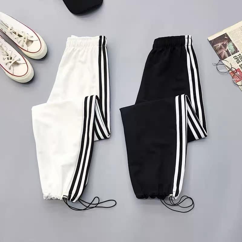 Quần Jogger Thun Unisex 3 SỌC có dây rút màu ĐEN/TRẮNG ❤️/Nam nữ unisex/FREESHIP 🖤 Jaystoree