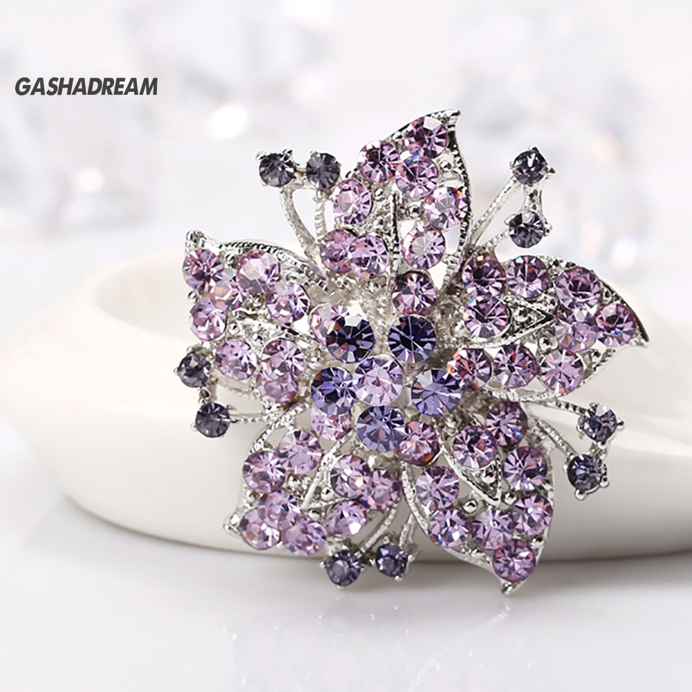 ♉GD Fashion Rhinestone Flower Scarf Brooch Pin Wedding Party Jewelry Lady Gift