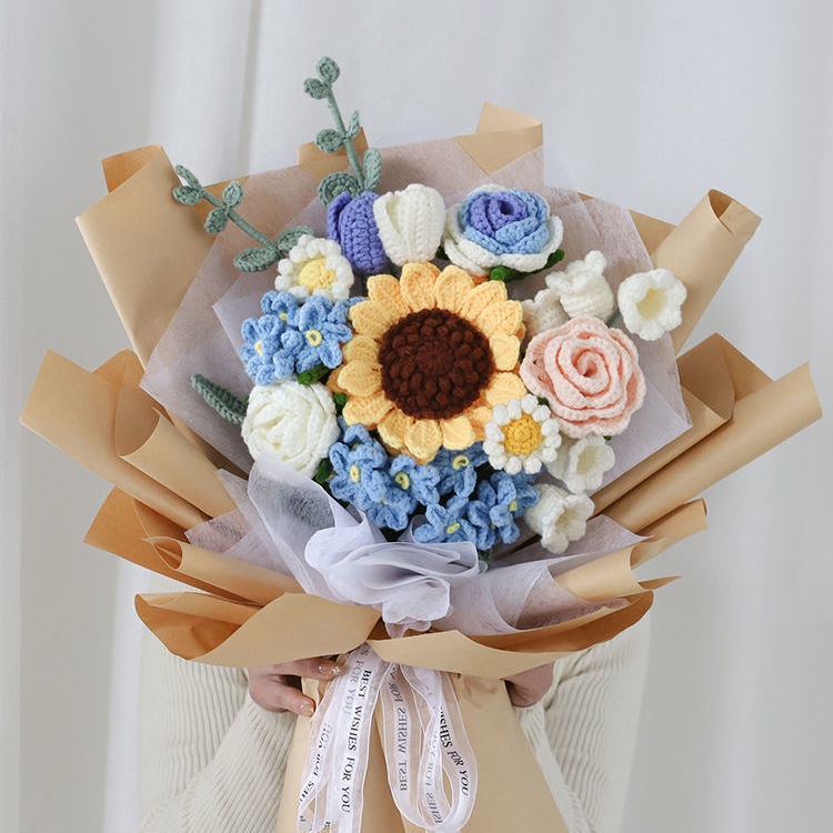 Tự làm bó hoa dệt tay / hướng dương / hoa hồng / tulip / lily of the Valley để làm quà tặng tốt nghiệp cho bạn trai.#hoa thủ công#len đan hoa#hoa đan len