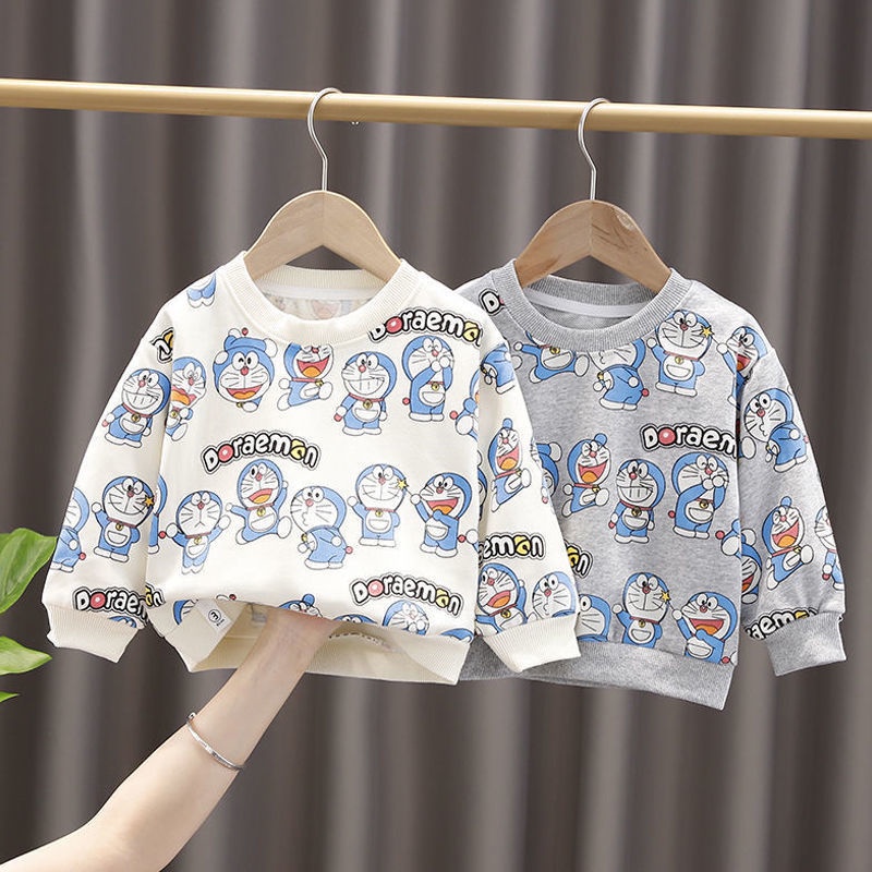 Áo thun tay dài vải cotton in hoạt hình Doraemon dễ thương cho bé trai
