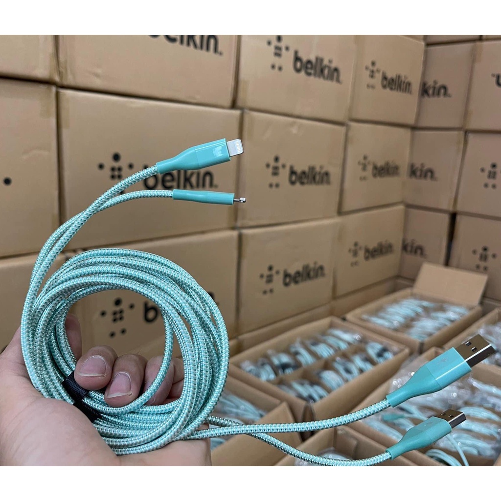 ✅  Cáp sạc lightning 1.8m bọc Sợi Kevlar siêu bền màu xanh ngọc không box