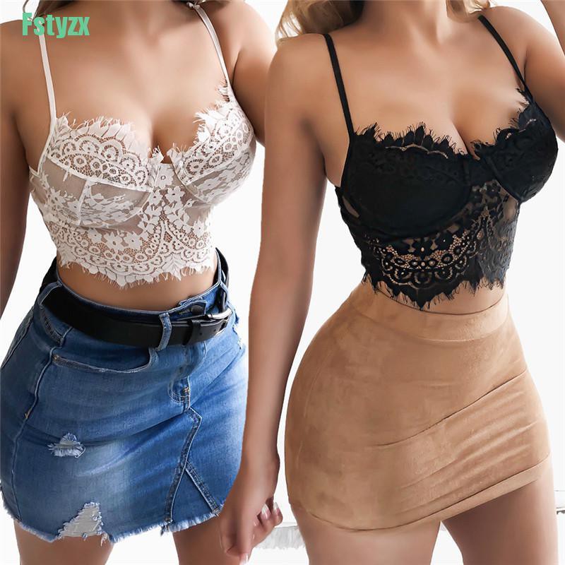 fstyzx Sexy Women Lace Padded Bra Crop Tops Summer Strappy Bustier Bralette Corset Vest | BigBuy360 - bigbuy360.vn