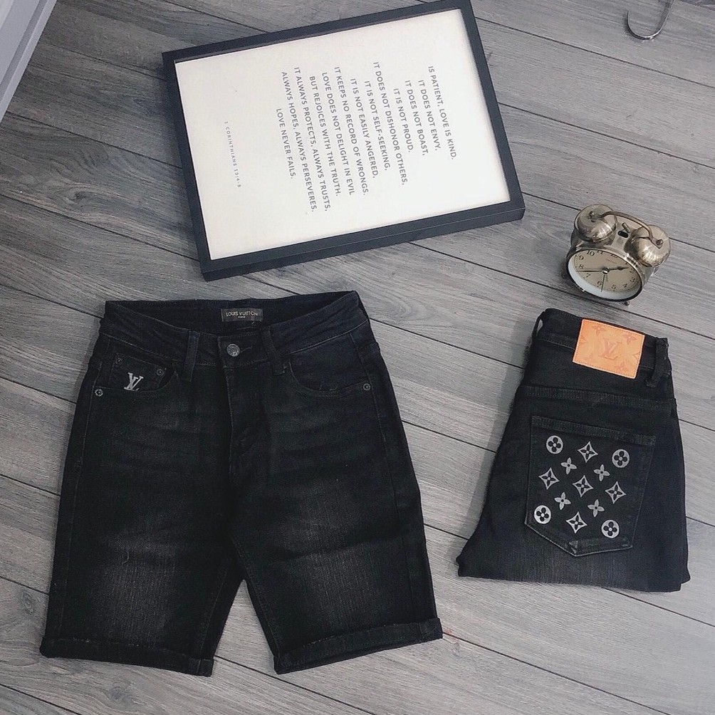 Quần short jean nam màu xám đậm, vải dày dặn co giãn thêu nổi mix khóa giả độc lạ 002 | BigBuy360 - bigbuy360.vn