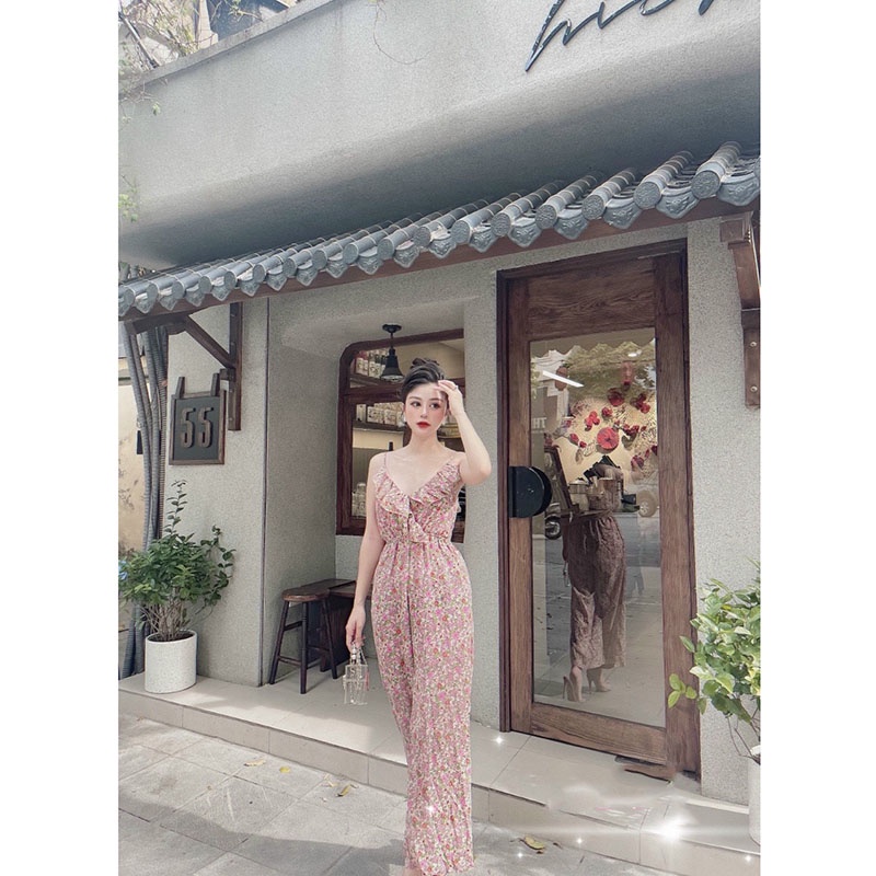 Jumpsuit Dài Ống Suông Tôn Dáng, Jumsuit Họa Tiết Hoa Cổ Bèo JS102-Violet