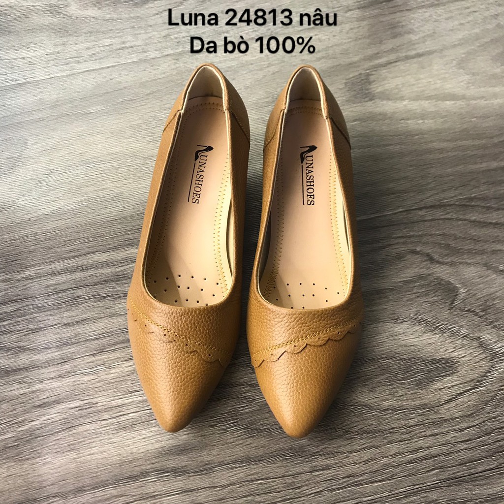 Giày đế xuồng nữ da bò mềm LUNASHOES 24813 da bò 2 lớp và bảo hành 2 năm 1 đổi 1 êm chân dễ phối đồ