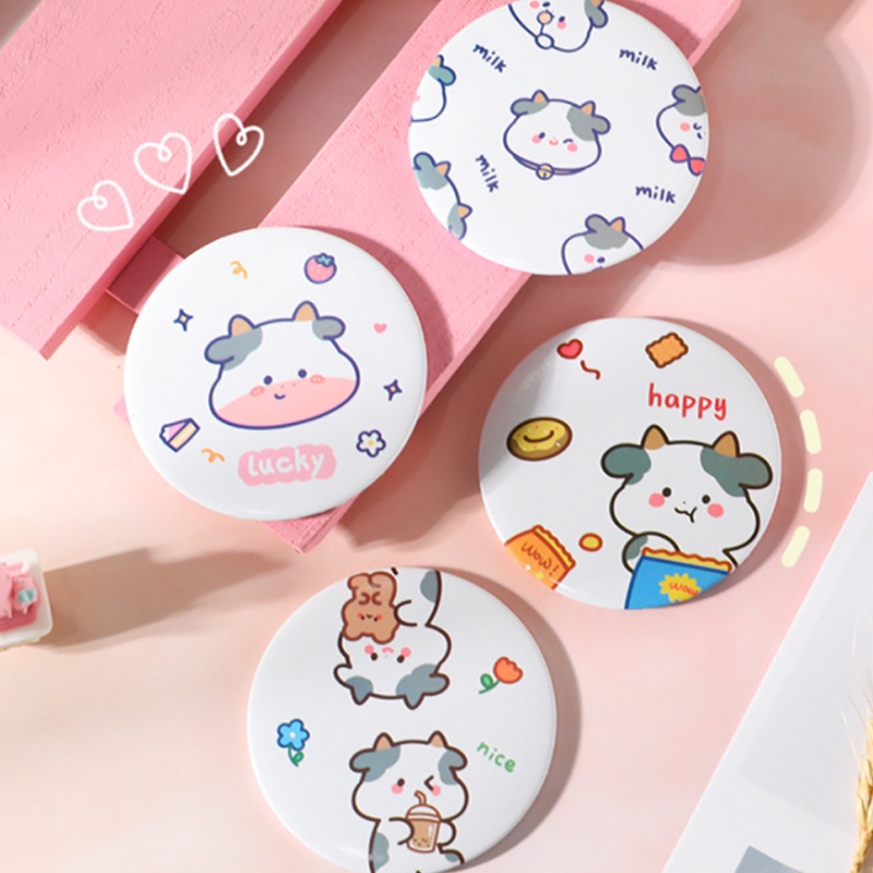Gương Trang Điểm Cầm Tay Hình Bò Sữa Hoạt Hình Dễ Thương