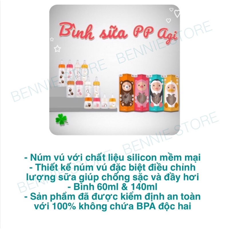 Bình sữa AGI PP 60ml - 140ml - 250ml , Bình sữa cho bé sơ sinh
