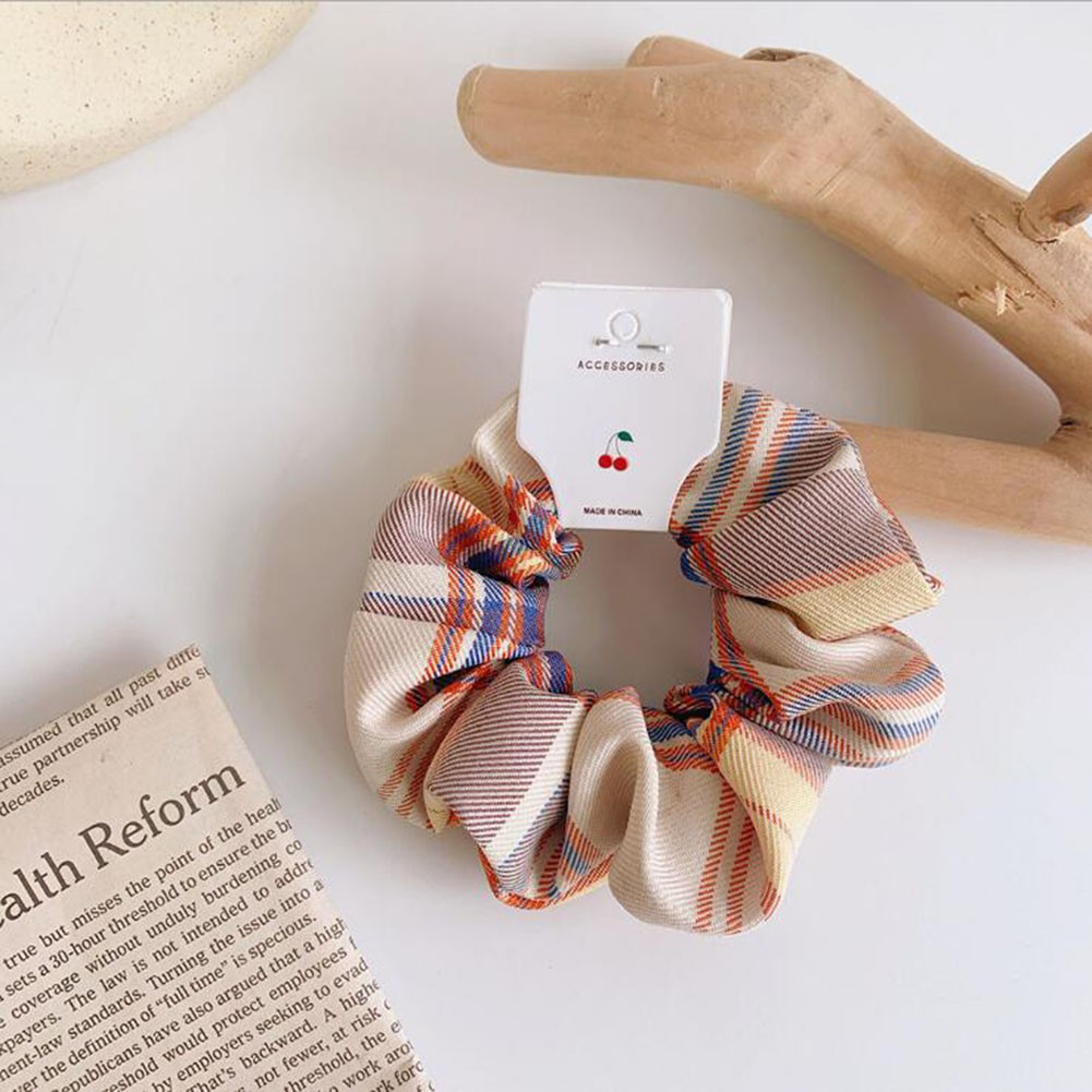 Dây thun cột tóc đuôi ngựa kẻ sọc màu tím cho nữ hair Scrunchies