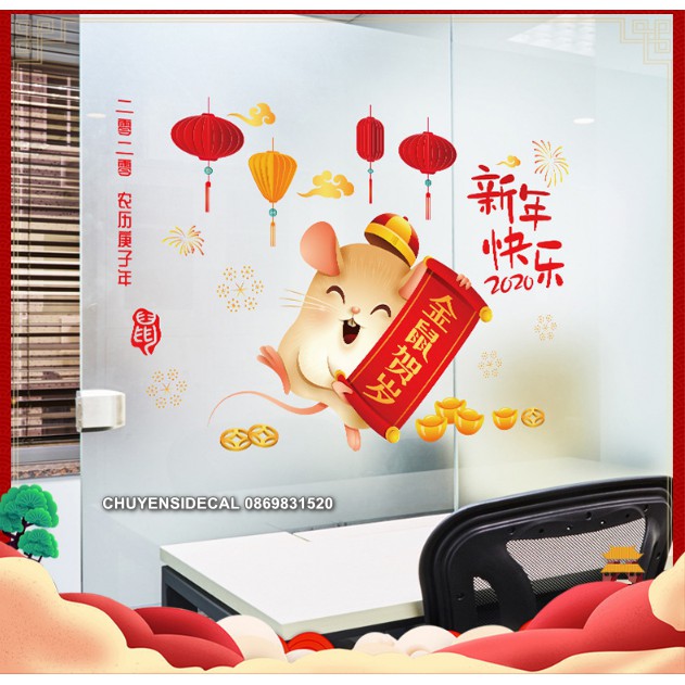 Decal dán Tết - Chuột Bảng Chữ đỏ 2020