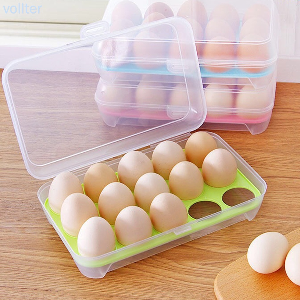 Khay nhựa đựng trứng 15 ngăn trong suốt có nắp đậy tiện lợi