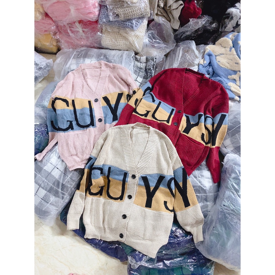 Áo Khoác Cardigan Len Họa Tiết Chữ Guys Phối Màu Tay Dài | Smide Clothing