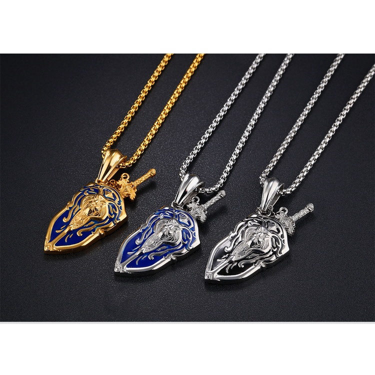 Dây chuyền nam bằng titan đúc mạ vàng 18K kiểu Bộ Khiên kiếm hình sư tử- D46