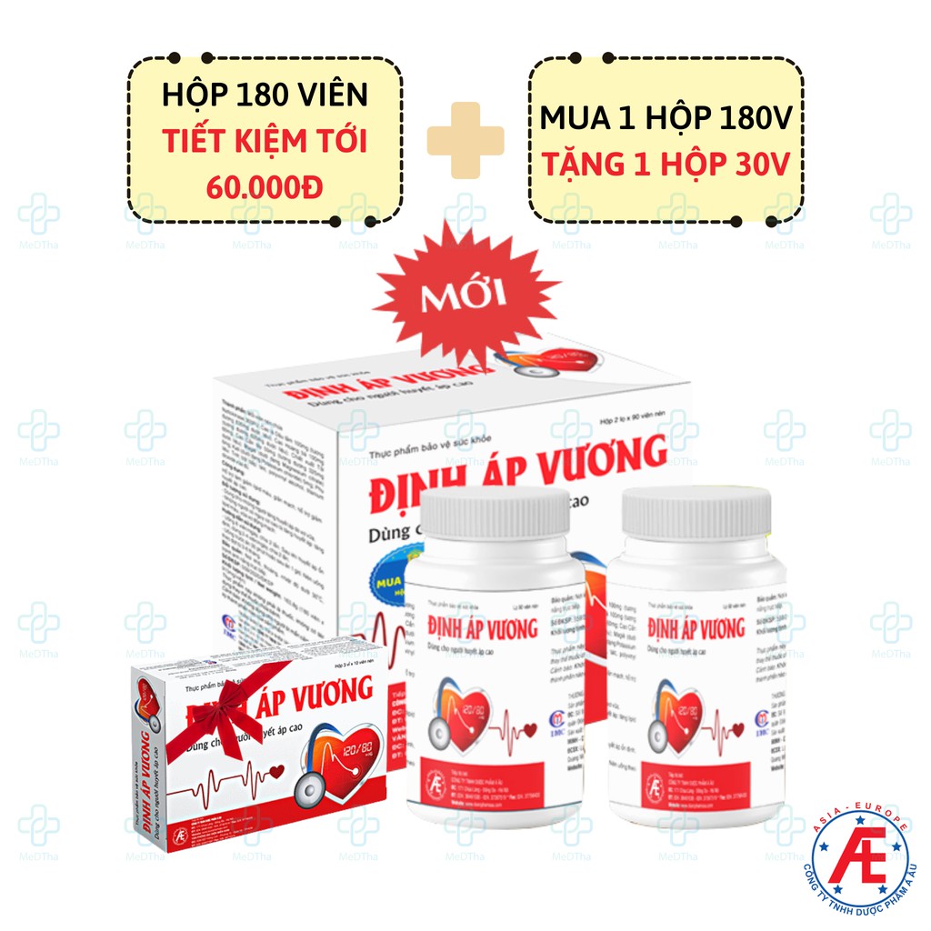 Định Áp Vương - Hỗ trợ Cao Huyết Áp, Tăng Lipid Máu, Đái Tháo Đường, Xơ Vữa Động Mạch, Béo Phì (90v / 180v) [Chính Hãng]