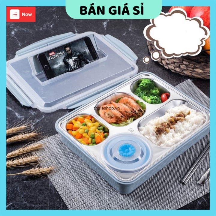 Hộp đựng cơm trưa  GIÁ VỐN]  Hộp chứa đồ ăn 5 ngăn bằng thép 304 31.5x25cm, dễ mang theo 8213