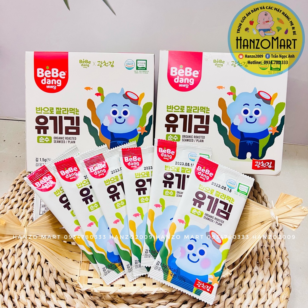 Rong biển tách muối hữu cơ Bebedang Hàn Quốc cho bé ăn dặm hộp 10 gói