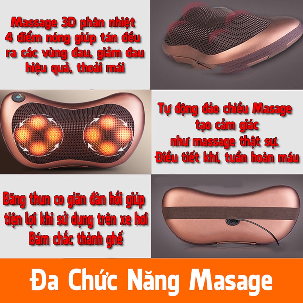 Gối massage cổ vai gáy hồng ngoại 8 bi cao cấp công nghệ Nhật Bản, máy mát xa toàn thân đa chức năng