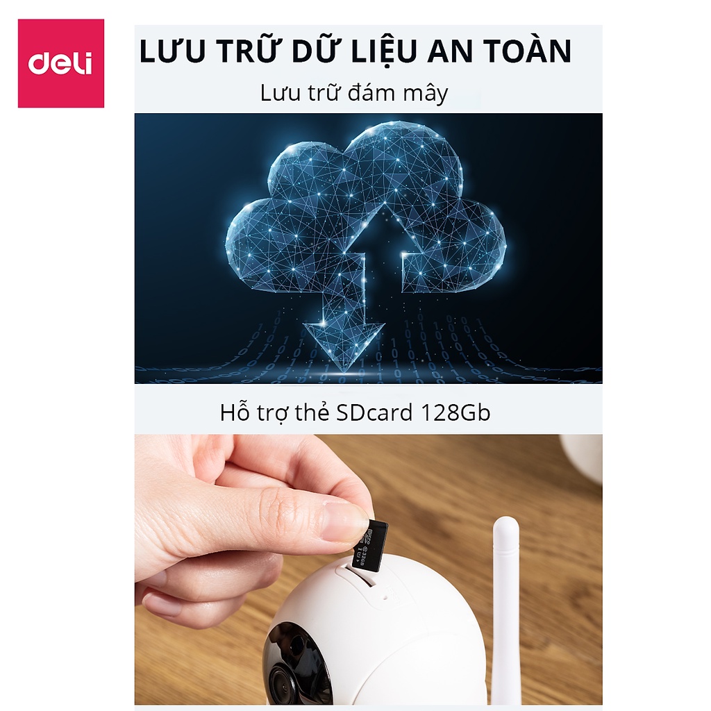 Camera IP Wifi Deli 360 Độ Full HD 1080P Đàm Thoại 2 Chiều Hồng Ngoại Đêm - An Ninh Gia Đình, Văn Phòng -  ES104