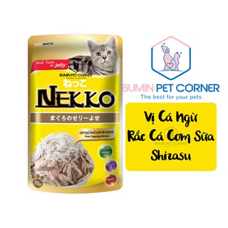 Pate cho Mèo Nekko Jelly vị Cá Ngừ rắc Cá Cơm Sữa gói 70g