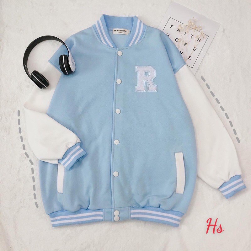 Áo Khoác Nam Nữ, Áo Bomber Cúc Bấm Thêu Chữ R Chất Liệu Nỉ Bông Mềm Mịn Daisy Boutique SP000605