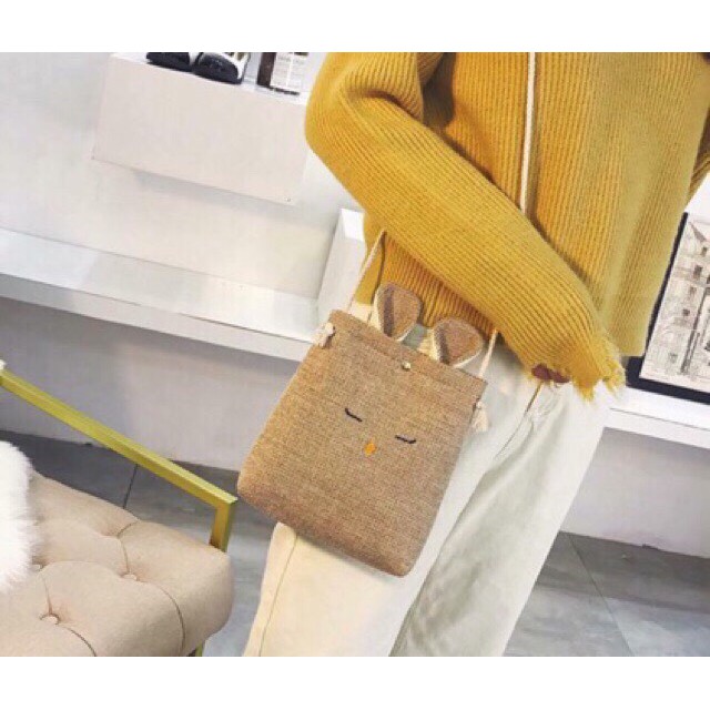 Túi cói tai thỏ 16x20cm 2 màu dễ thương - TCT01 | BigBuy360 - bigbuy360.vn