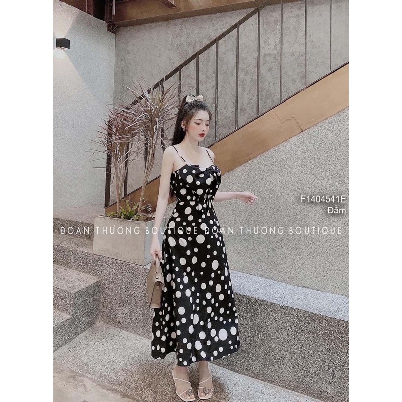 Đầm maxi chấm bi dáng xòe phối nơ ngực 2 dây! | BigBuy360 - bigbuy360.vn