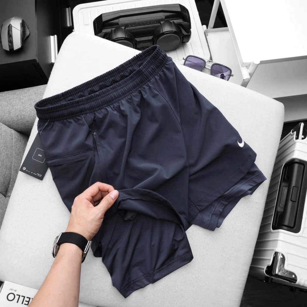 Quần Short Thun Nam đùi tập gym 2 lớp NIKE RUNNING ĐÙI XẺ có lót legging túi ziper và túi đựng điện thoại