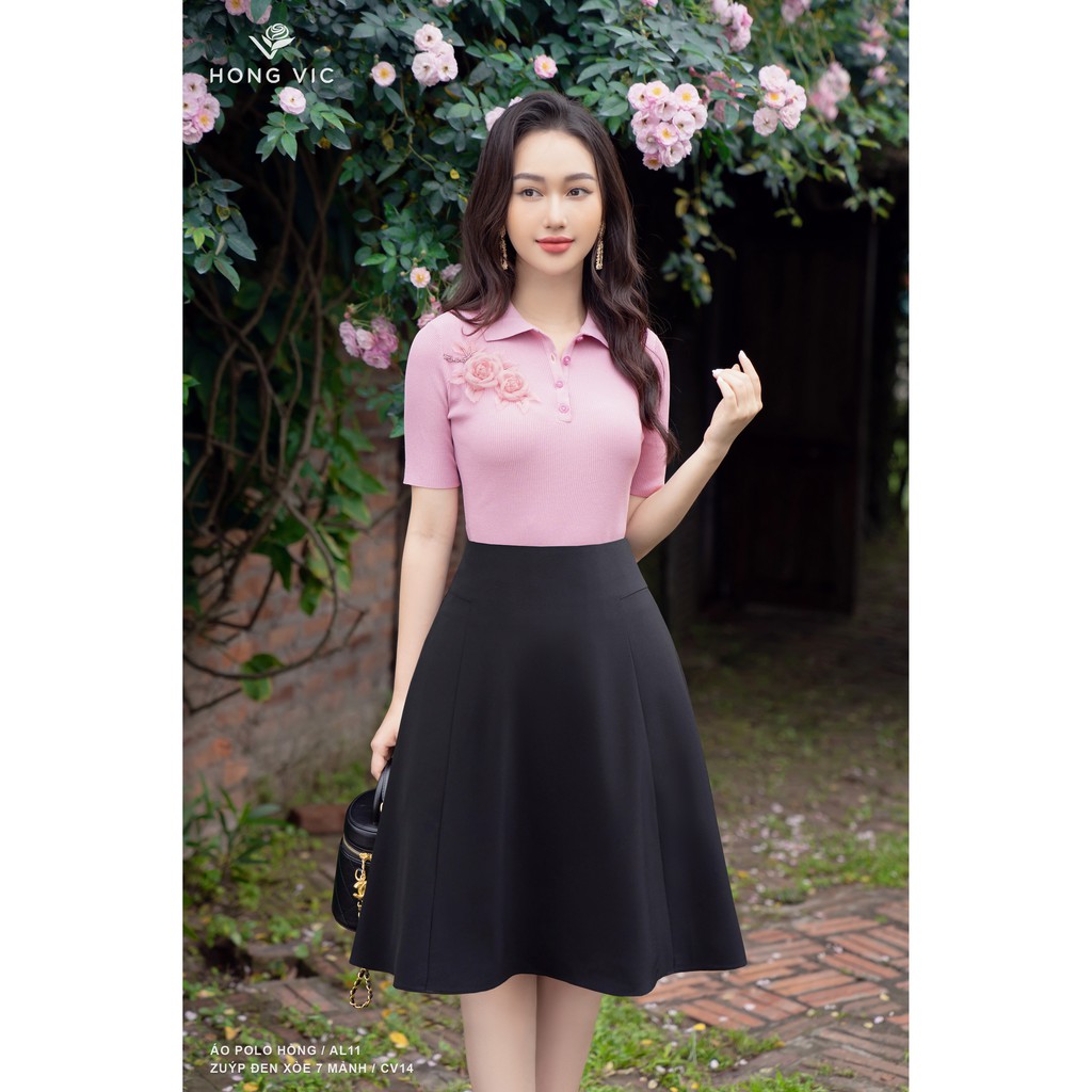 Áo polo nữ Hongvic thiết kế đính hoa AL11