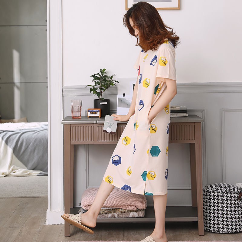 Váy Bộ Đồ Ngủ Nữ Mùa Hè Mặc Ở Nhà Dáng Suông Dài Mặc Mềm Mát Mỏng Dáng Hàn Quốc xinh đi ra ngoài VN09