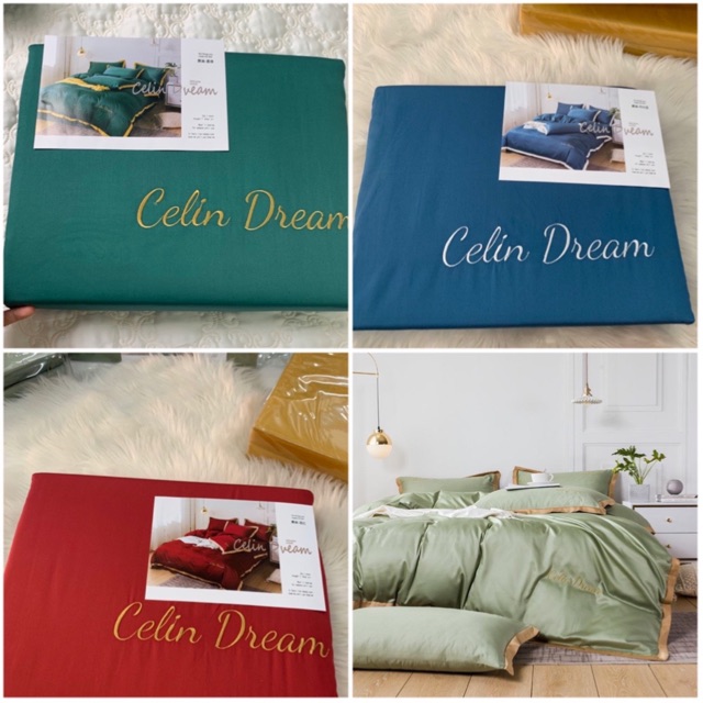 Bộ Chăn Ga Gối 4 Món COTTON Lụa 60s Celin Dream Trơn màu Phối Viền siêu đẹp -&gt; Được Chọn Mẫu