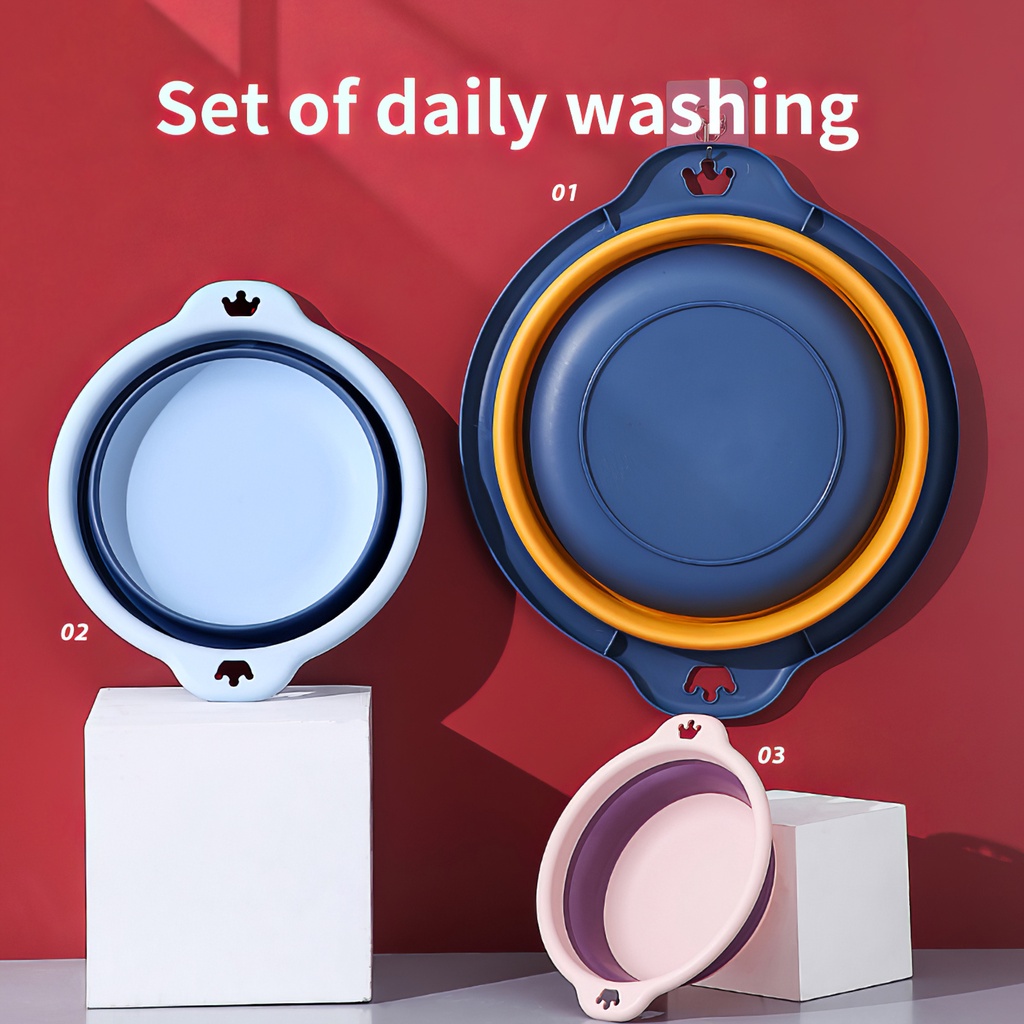 Foldable Washbasin with Handles Travel Basin with Hanging Holes Collapsible Portable Baby Basin for Home Camping