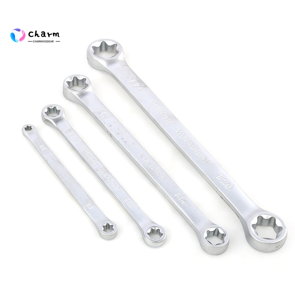 [CHS] COD 4Pcs E6-E24mm Wrench Group E-type High Torque Chromium Vanadium Steel Dual-head Torx Spanners for Equipment Repair