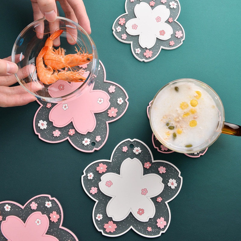 Đế Lót Ly Cách Nhiệt Chống Trơn Hình Hoa Anh Đào Sáng Tạo Có Thể Tái Sử Dụng