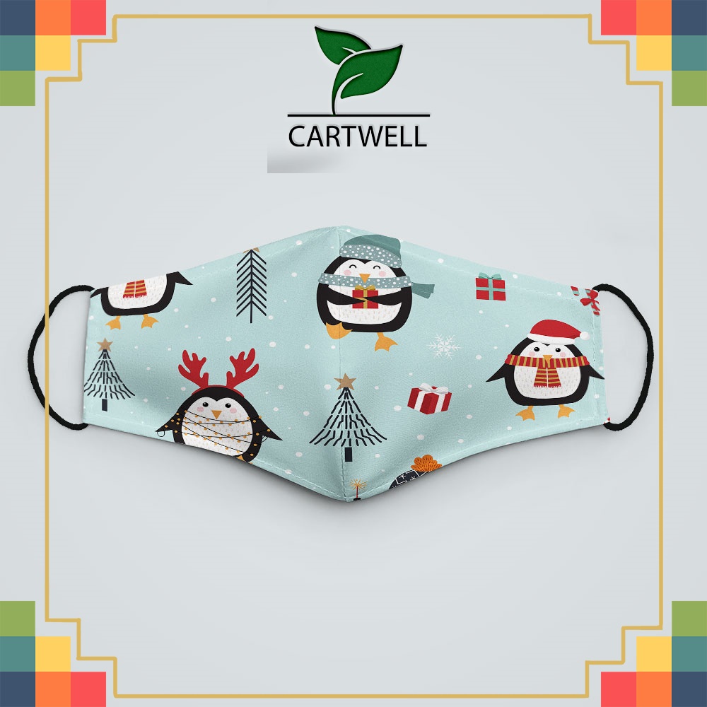 khẩu trang chống giọt bắn CHRISTMAS_1522 CARTWELL chất liệu poly cotton 100%,  chống bụi in họa tiết 3d