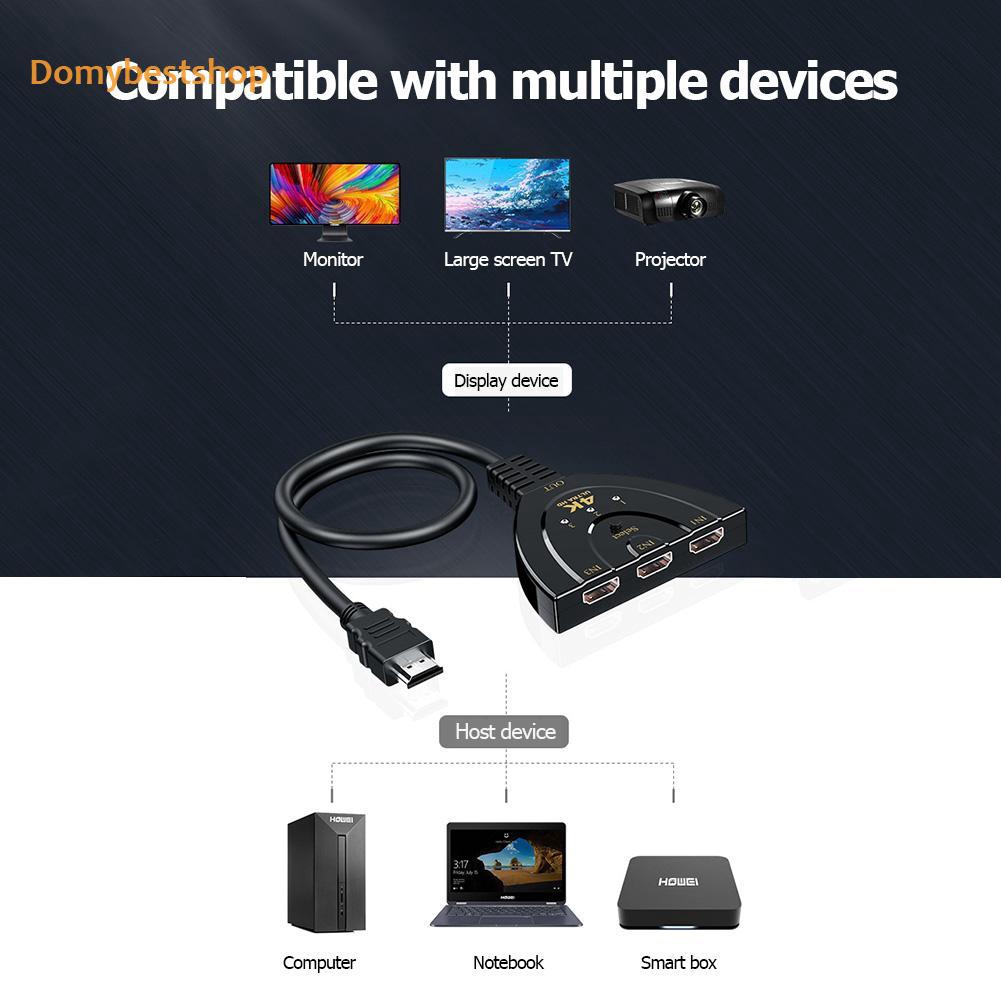 buy↬HW-4K301X 3 Port Mini Durable HDMI Splitter Creative 3 in 1 out 4K Adapter Switcher Cable