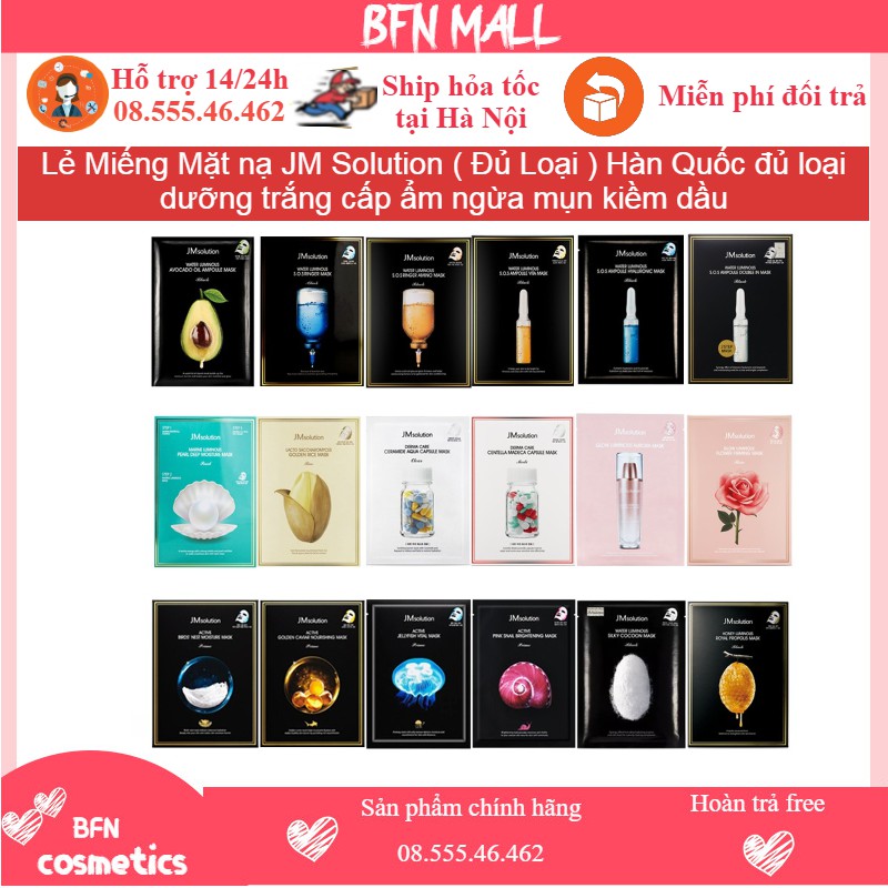 Lẻ Miếng Mặt nạ JM Solution Hàn Quốc đủ loại dưỡng trắng cấp ẩm ngừa mụn kiềm dầu