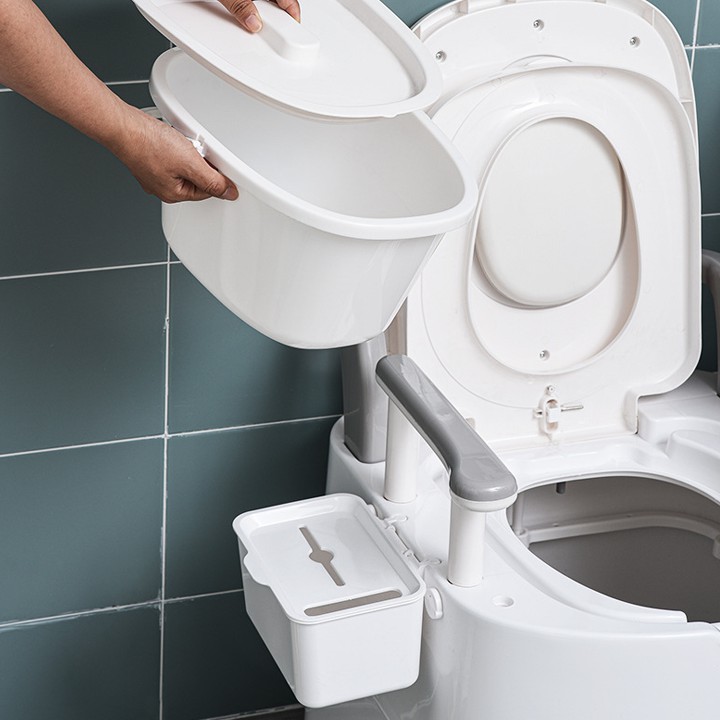 Bồn cầu di động, toilet khử mùi dành cho người già, có tay vịn, tựa lưng, nhựa ABS siêu bền