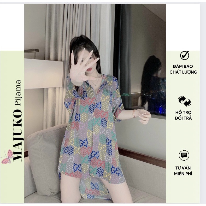 Váy sơ mi thiết kế dáng dài xinh đẹp lụa ngủ cao cấp MAJUKO HM