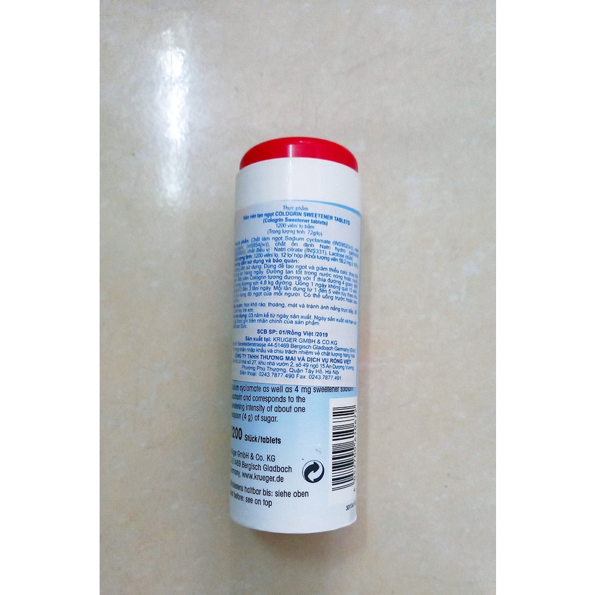 Viên nén tạo ngọt Cologrin lọ 1200 viên. Đường ăn kiêng cho người tiểu đường (Nhập khẩu Đức)
