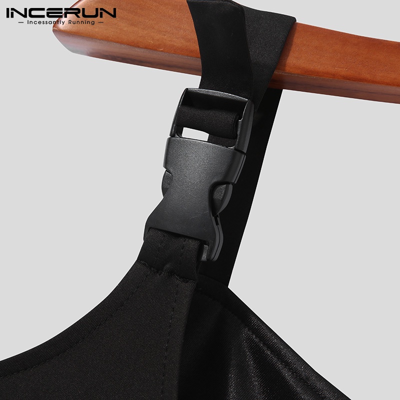 Áo lửng INCERUN màu đen có dây kéo thiết kế đơn giản quyến rũ cho nam