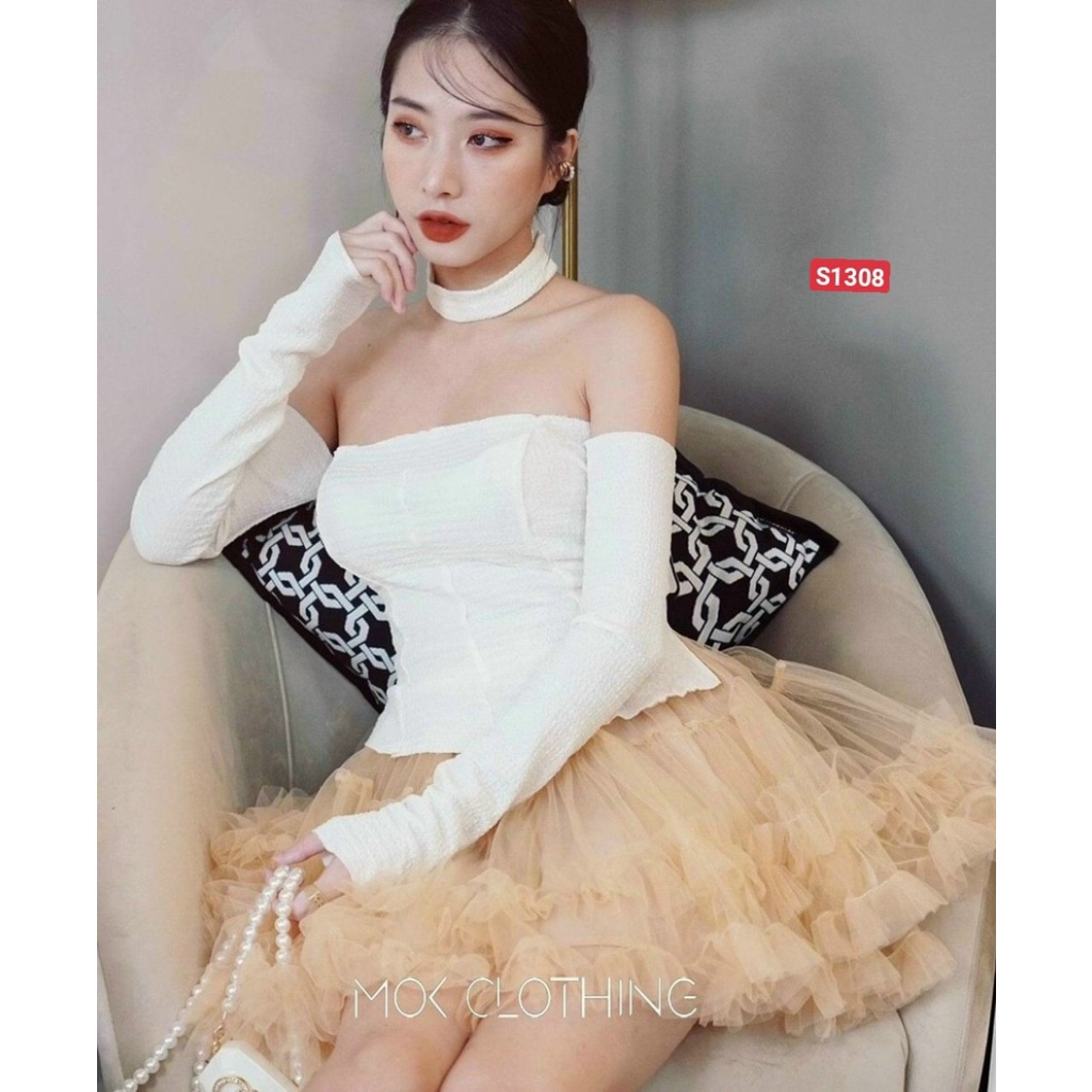 Sét váy lưới áo gân kèm vòng cổ,  siêu sang chảnh cho nàng tự tin nổi bật giữ đám đông, Freesize dưới 55kg