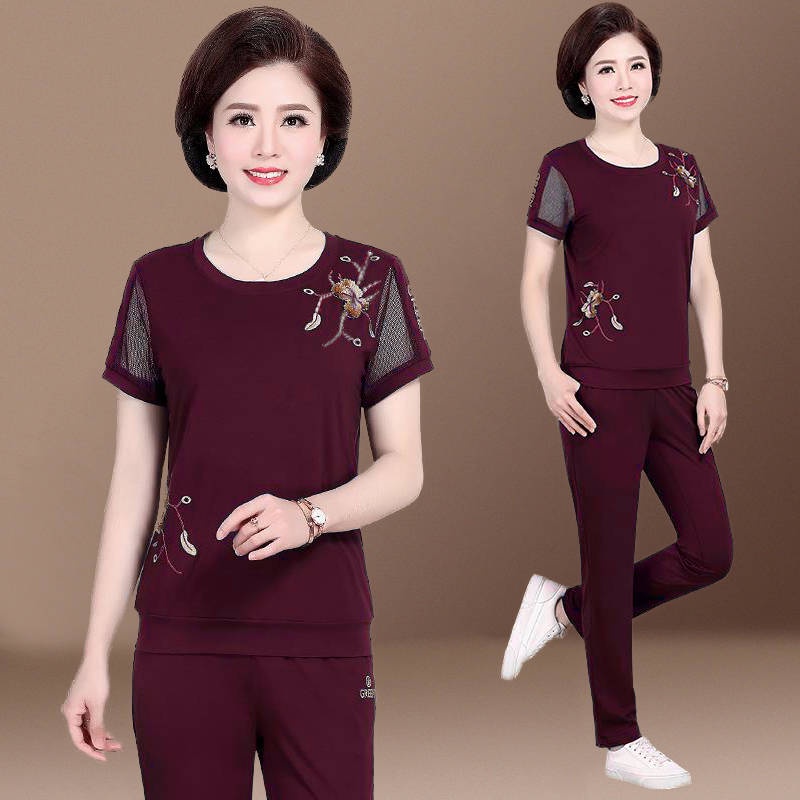 Set đồ thể thao ngắn tay thời trang mùa hè cho phụ nữ trung niên