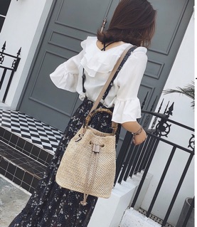 Túi cói quai gỗ